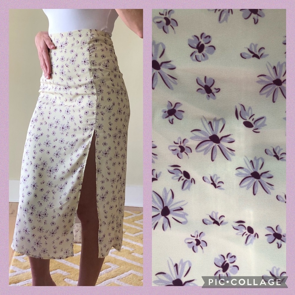 Shein Yellow Purple Flower Floral Skirt